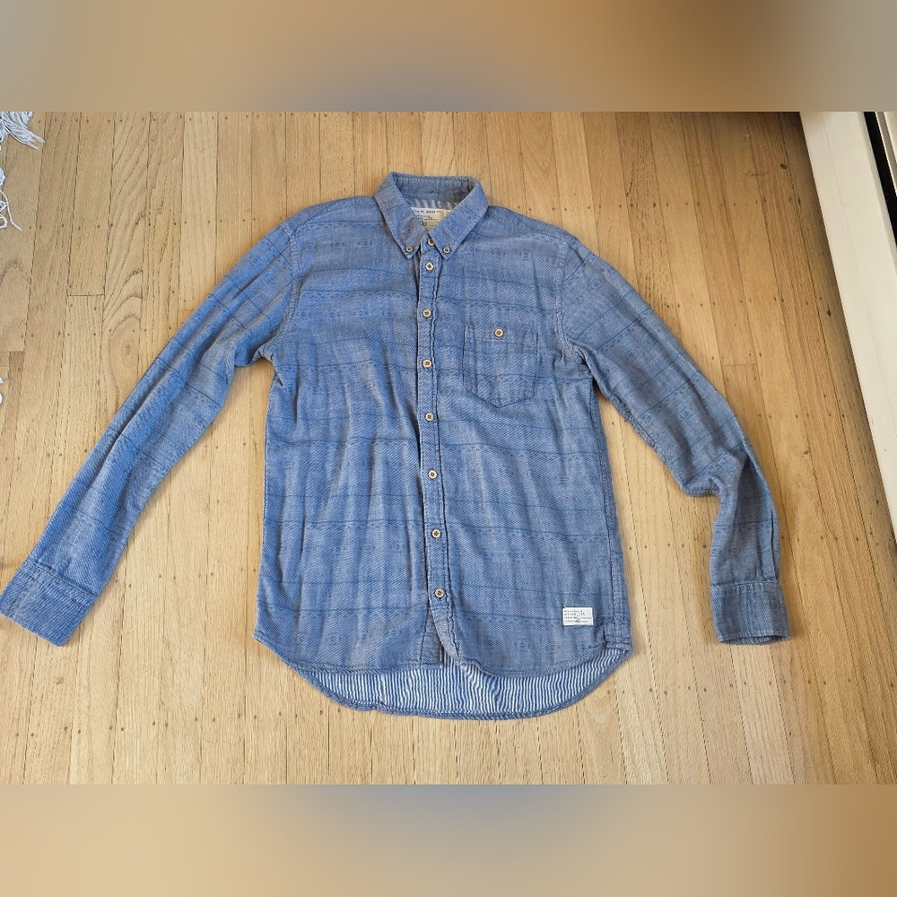 Minimun Light Blue Southwest Pattern Flannel Button Down Shirt Size L